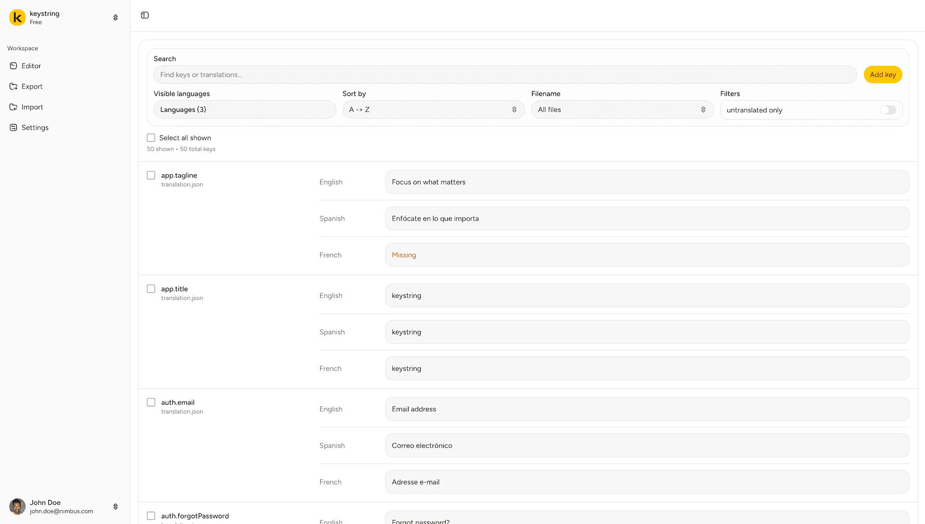 Keystring editor